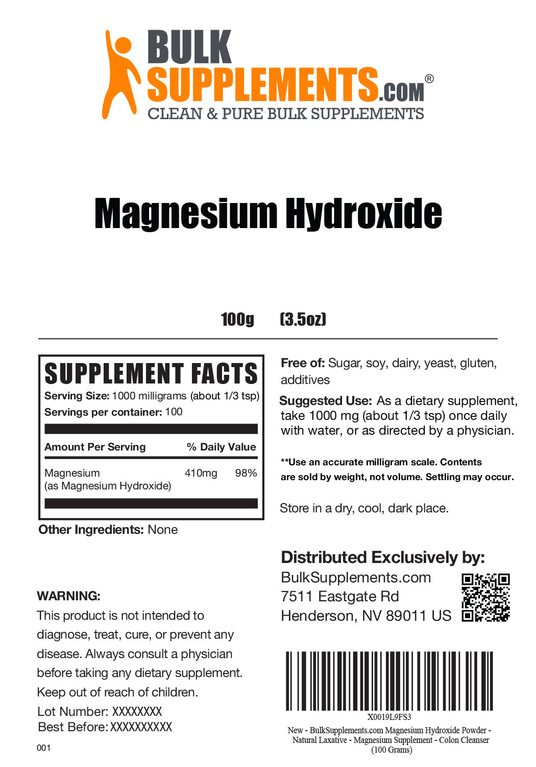 Supplement Facts Magnesium Hydroxide