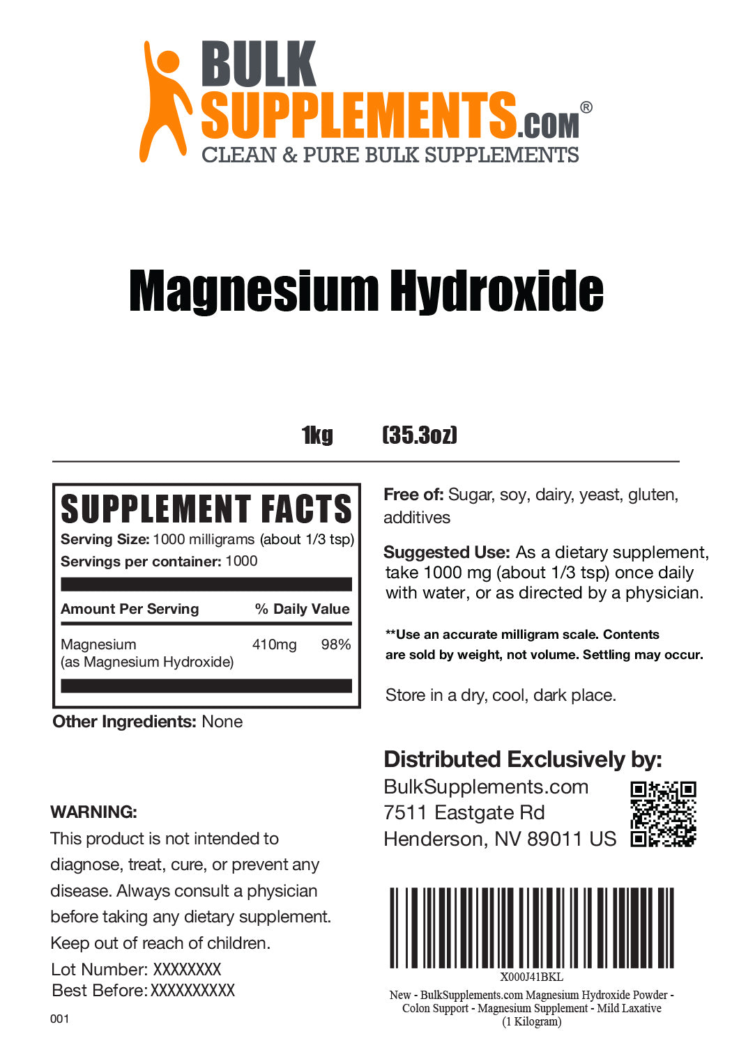 Supplement Facts Magnesium Hydroxide