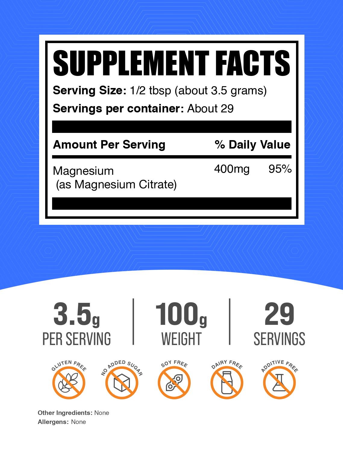 Magnesium citrate powder label 100g