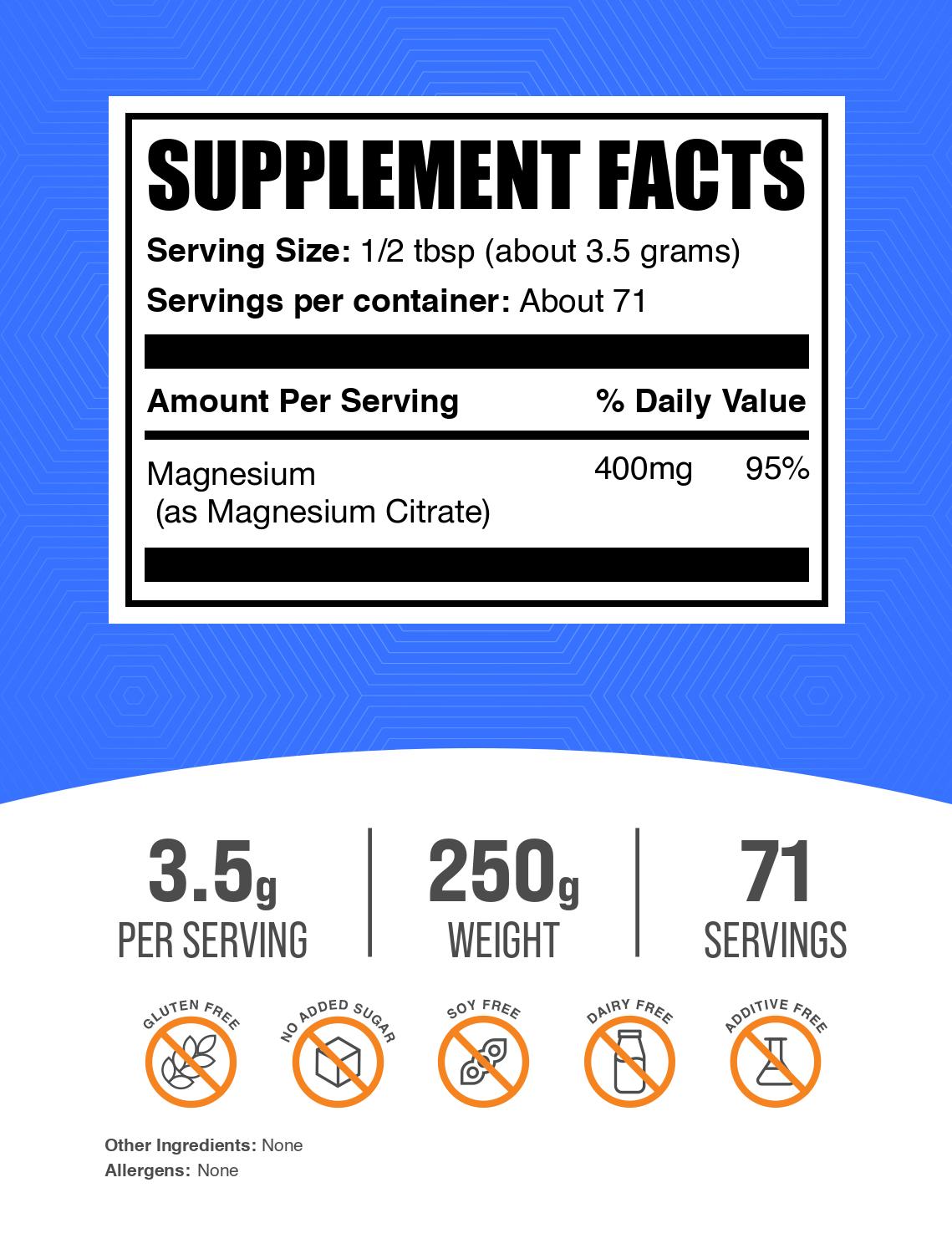 Magnesium citrate powder label 250g