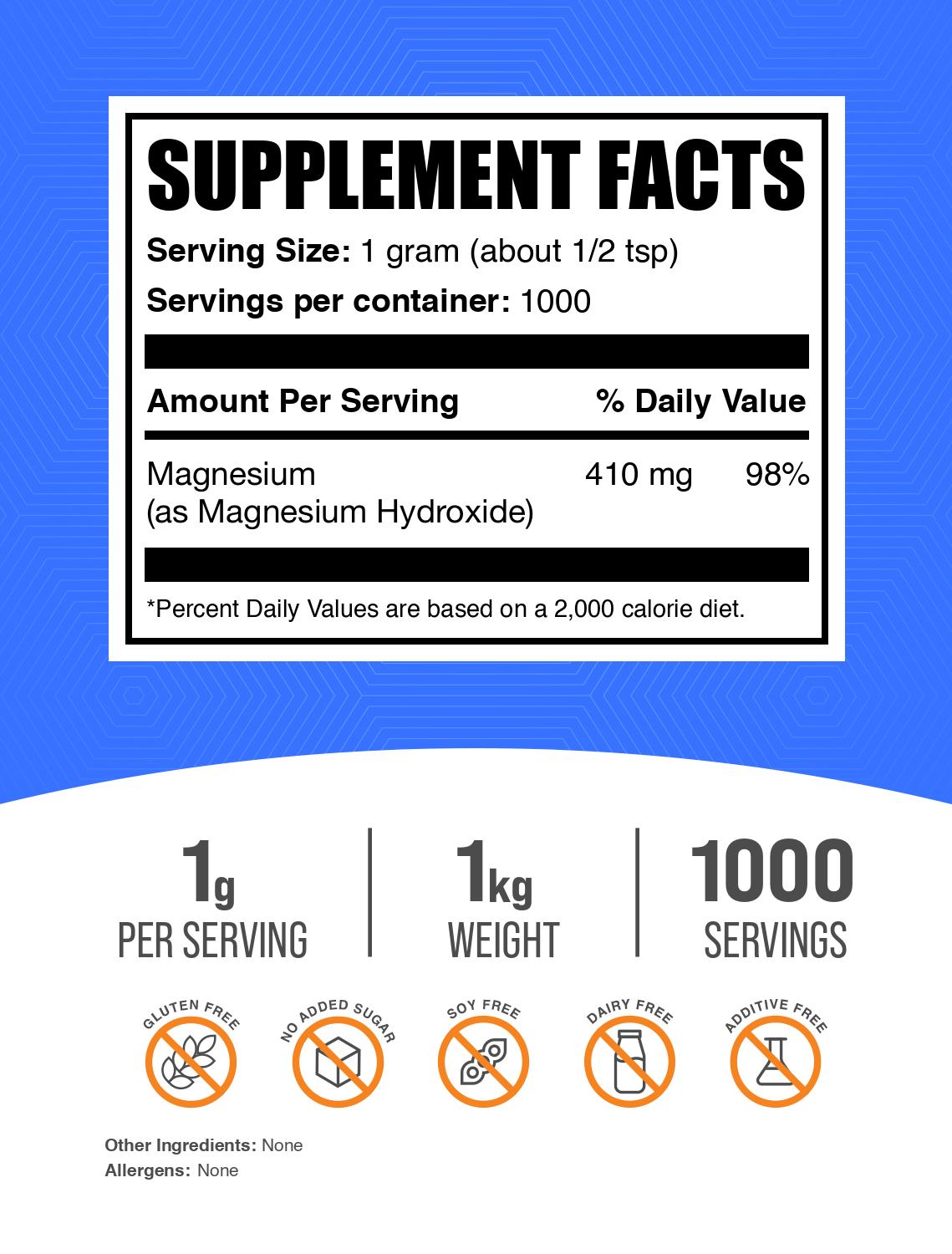 Magnesium hydroxide powder label 1kg