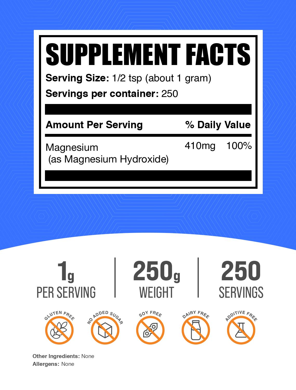 Magnesium hydroxide powder label 250g