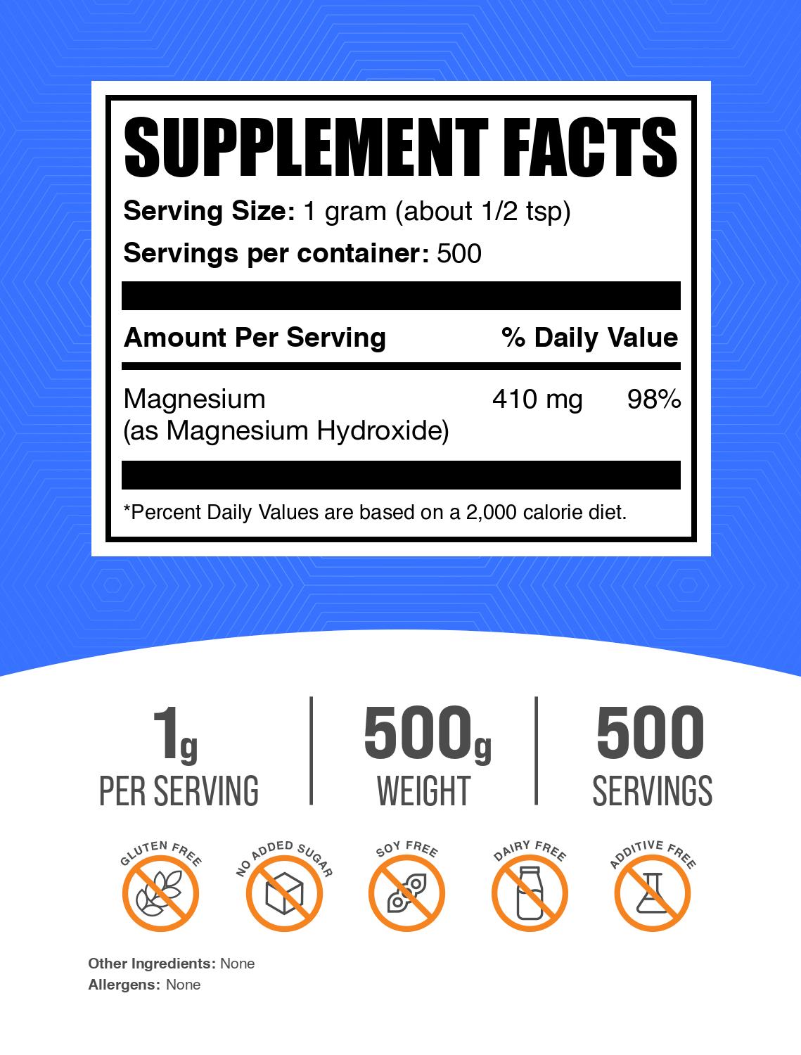 Magnesium hydroxide powder label 500g