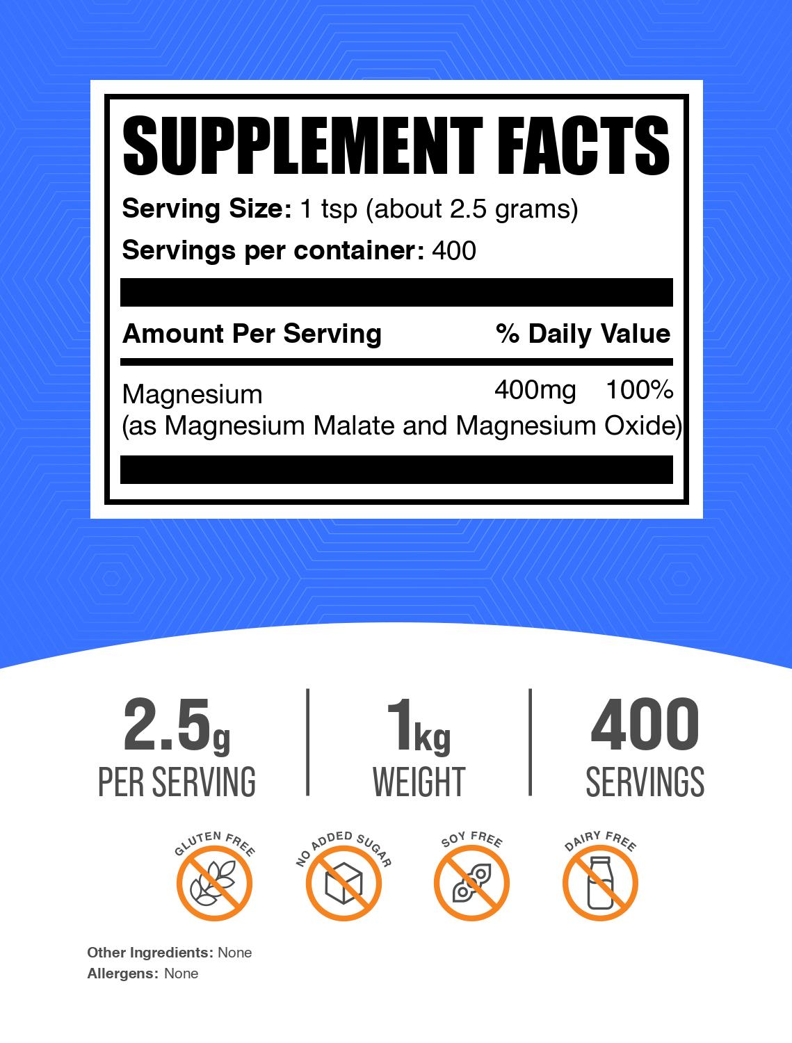 Magnesium malate powder label 1kg