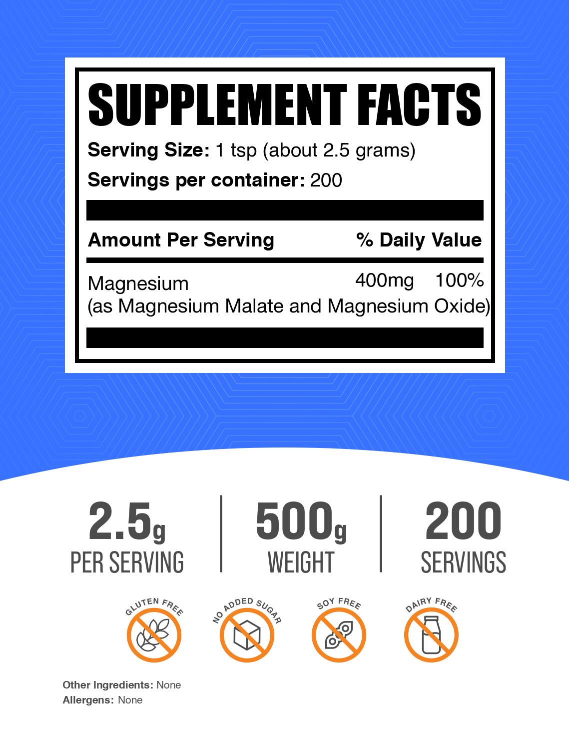 Magnesium malate powder label 500g