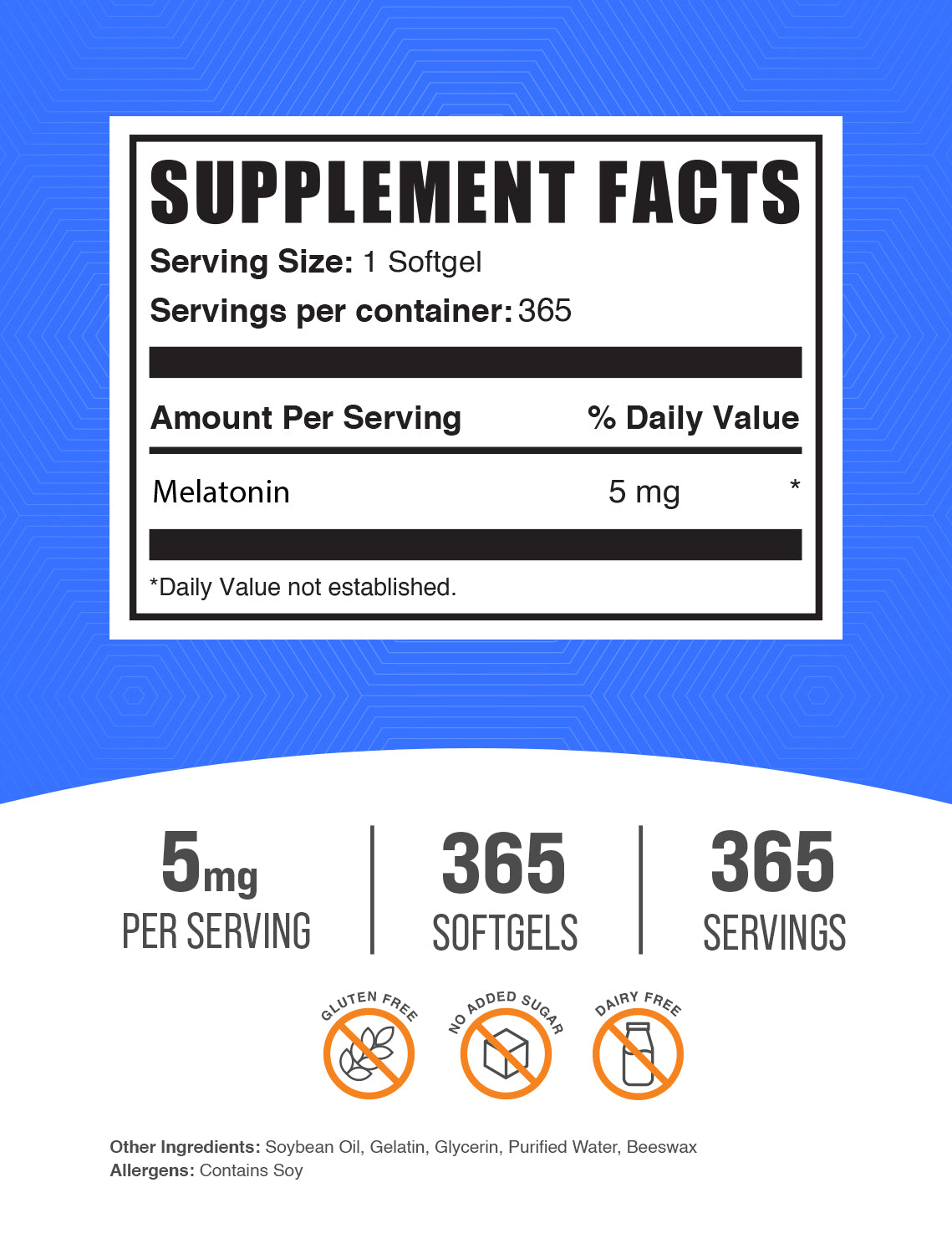 Melatonin Softgels 5mg 365 ct label