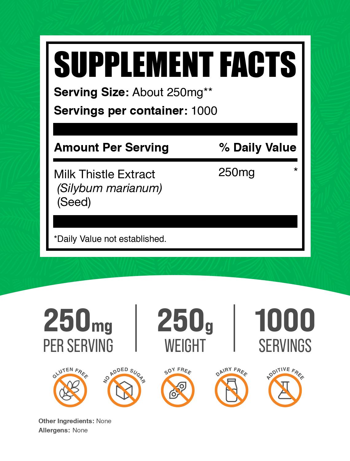 Milk thistle extract powder label 250g