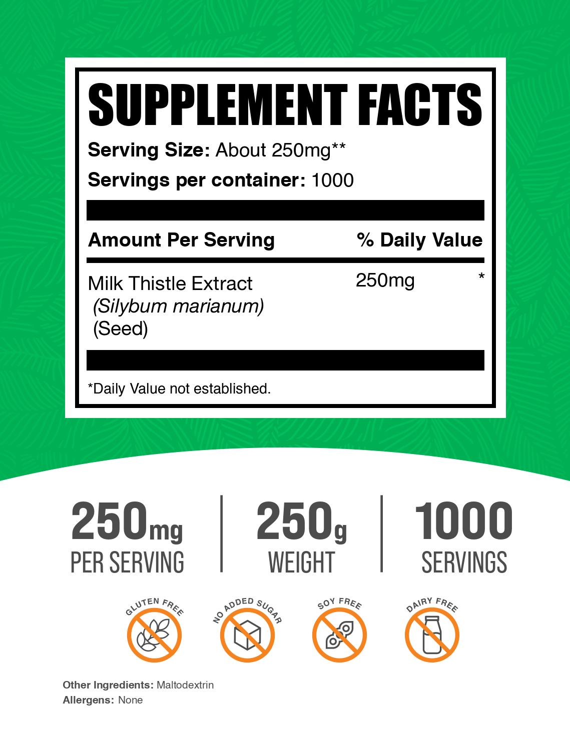 Milk thistle extract powder label 250g