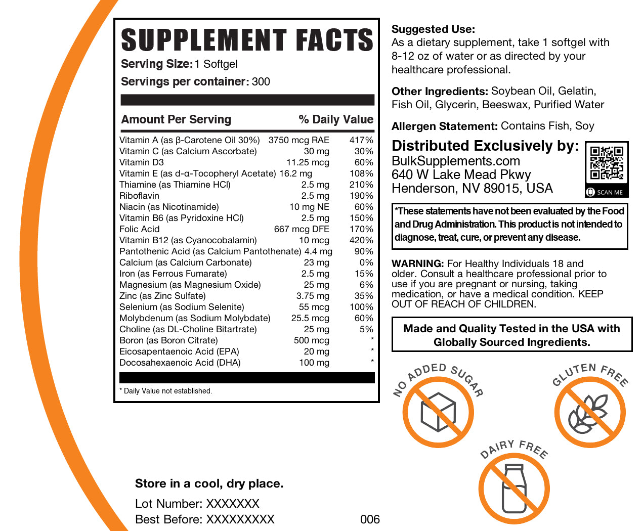 Multivitamin 300 softgels label