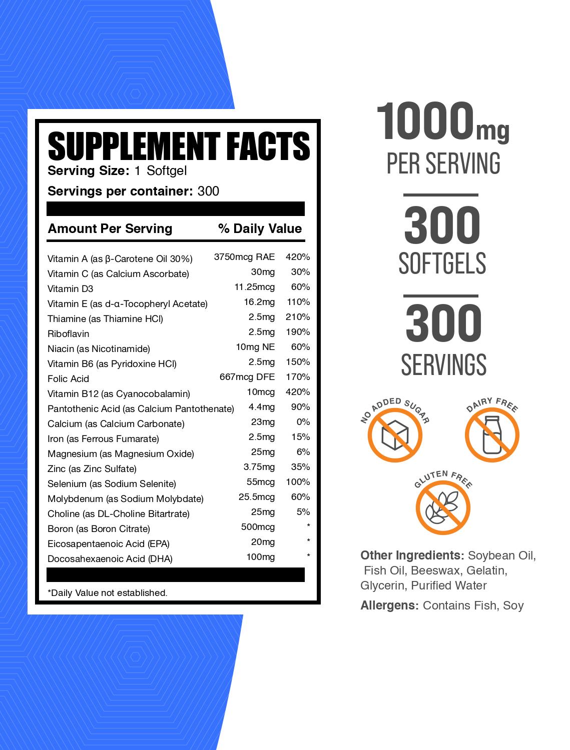 Multivitamins for men 300 softgels label
