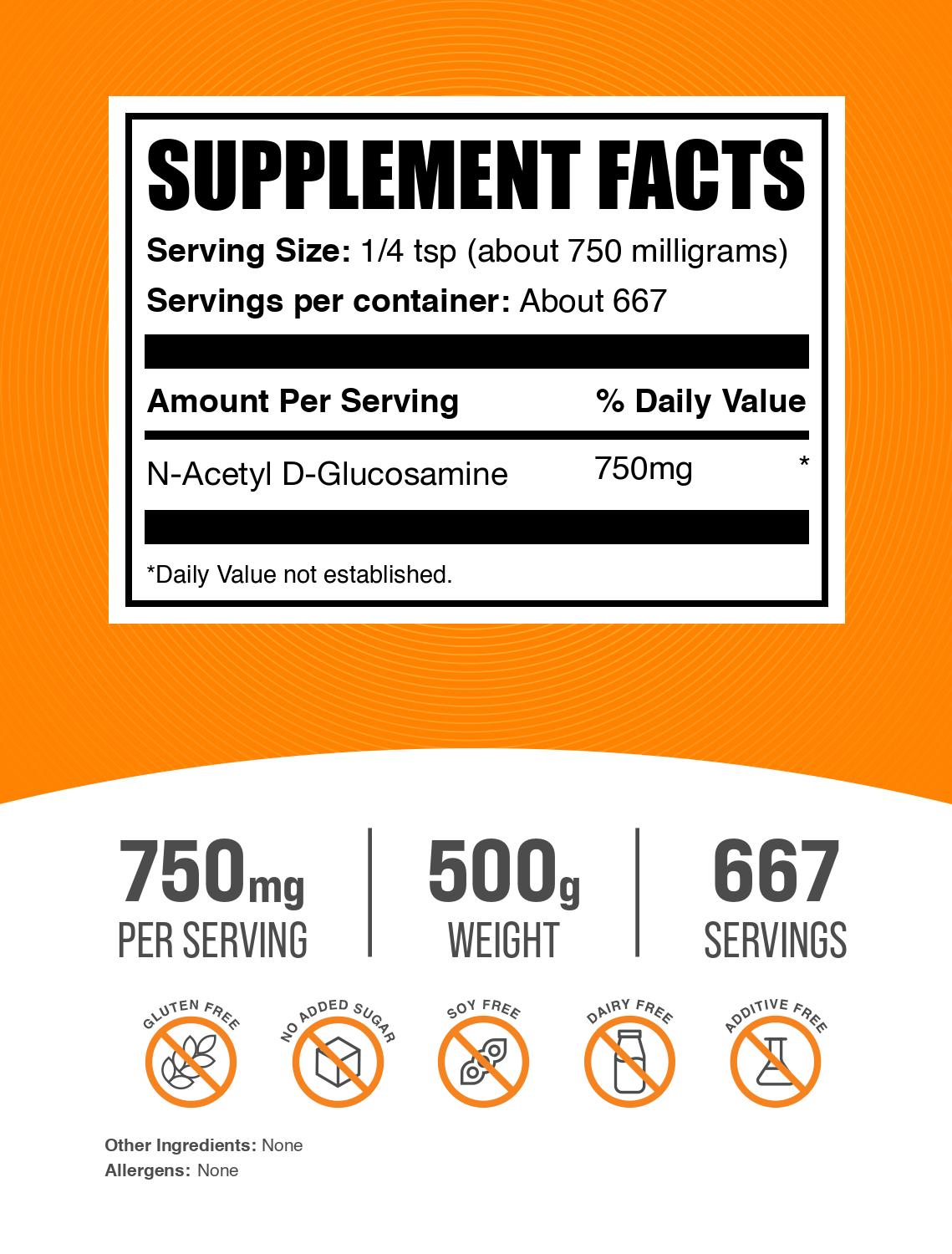 N-Acetyl D-Glucosamine NAG Powder 500g Label