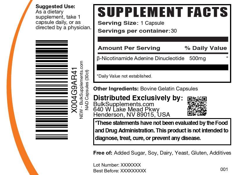 NAD 30 capsules label