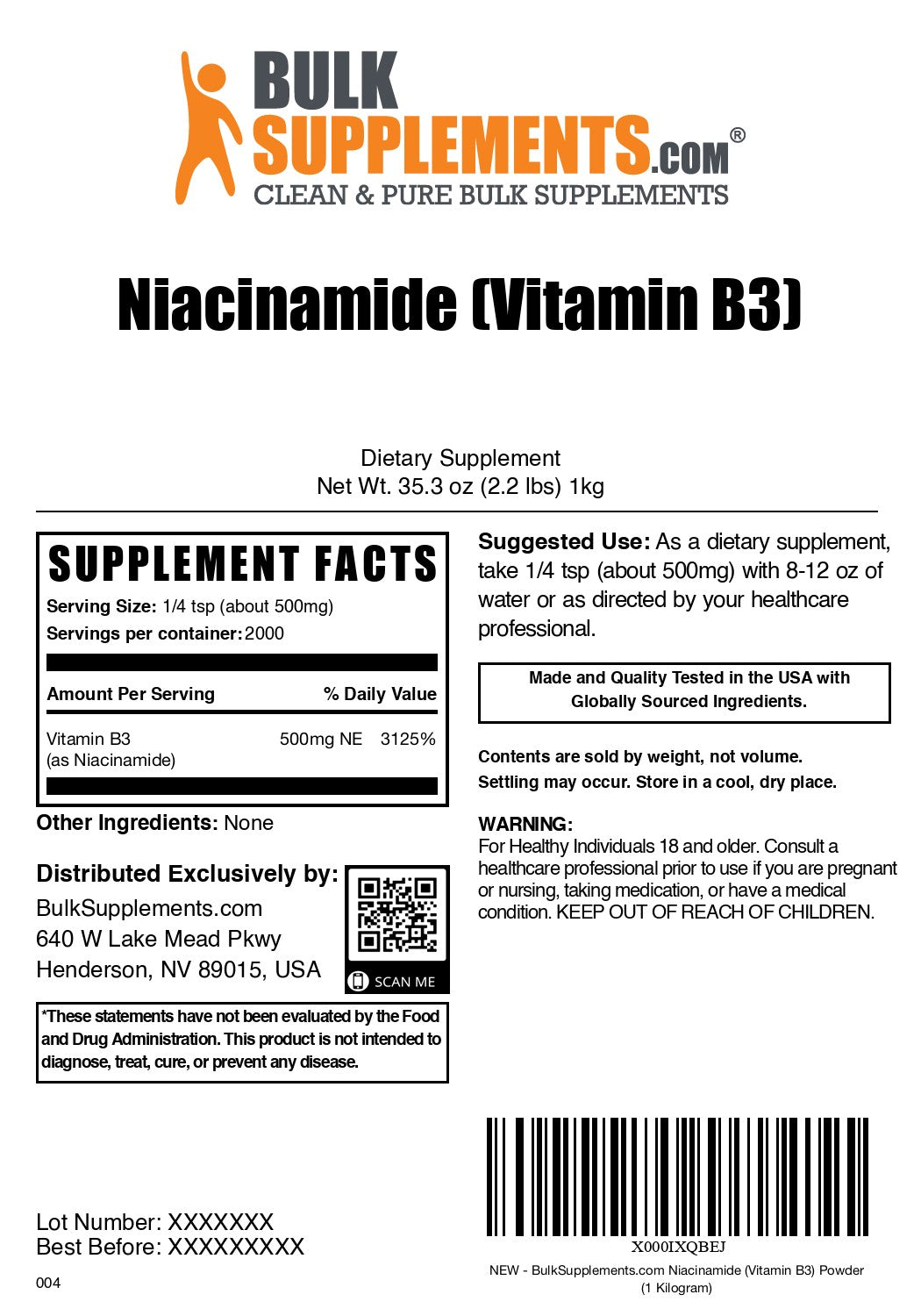Niacinamide (Vitamin B3) 1kg label