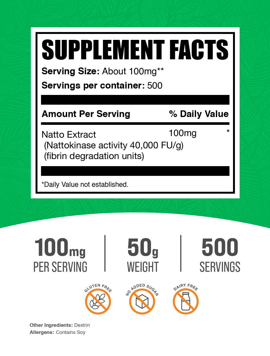 Natto Extract 4000 FU Nattokinase Powder 50g Label
