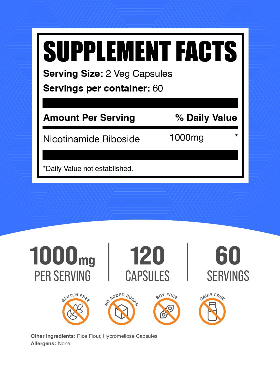 Nicotinamide riboside 120 capsules label