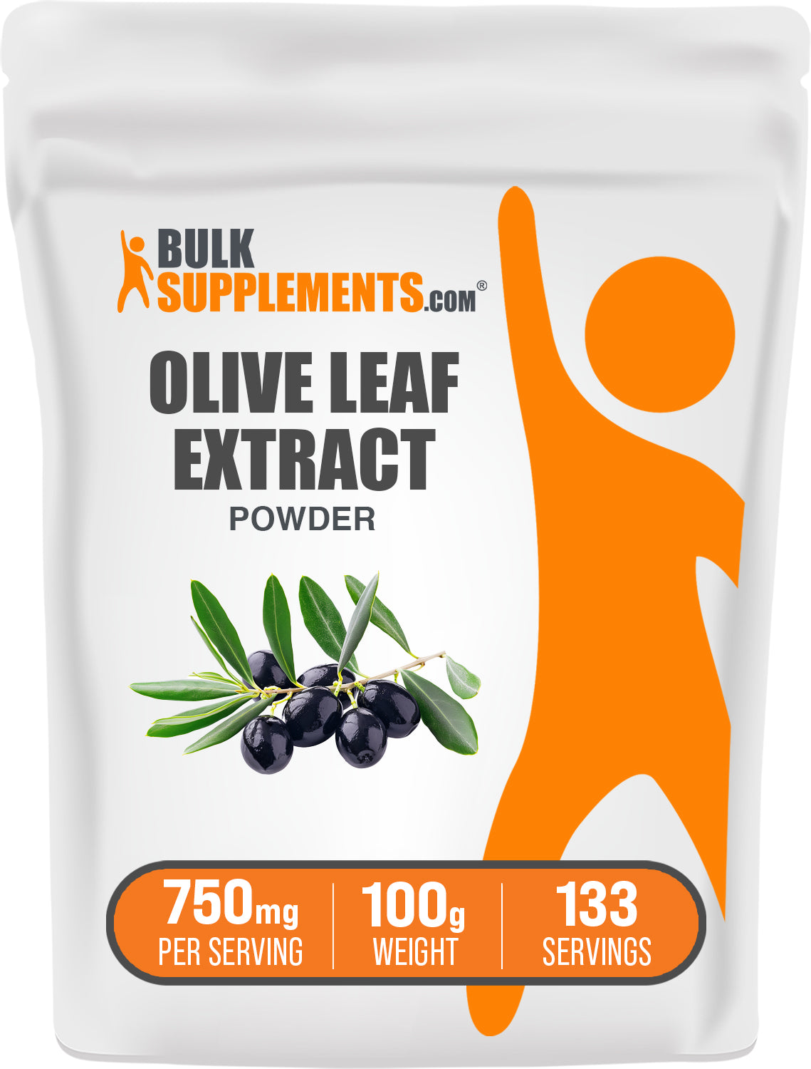 BulkSupplements.com Olive Leaf Extract Powder 100g bag image