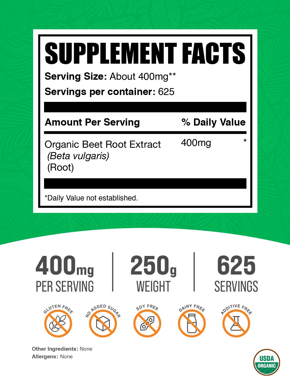 Beet root extract powder label 250g