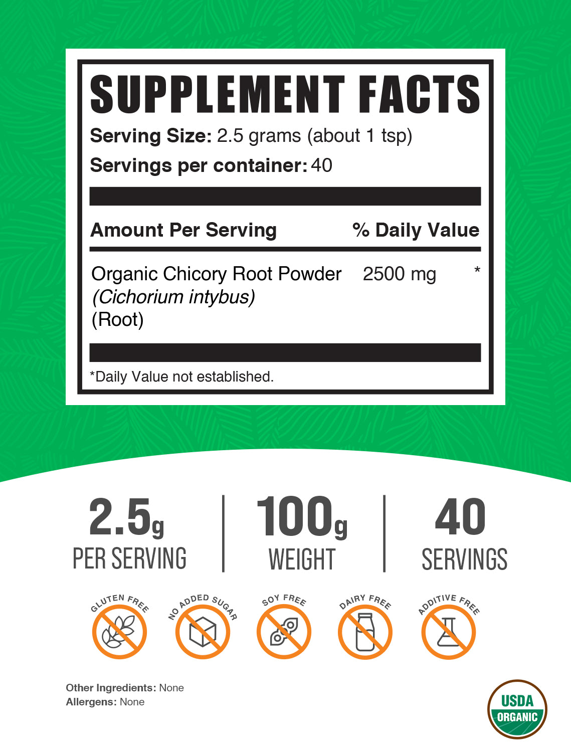 Organic Chicory Root powder label 100g