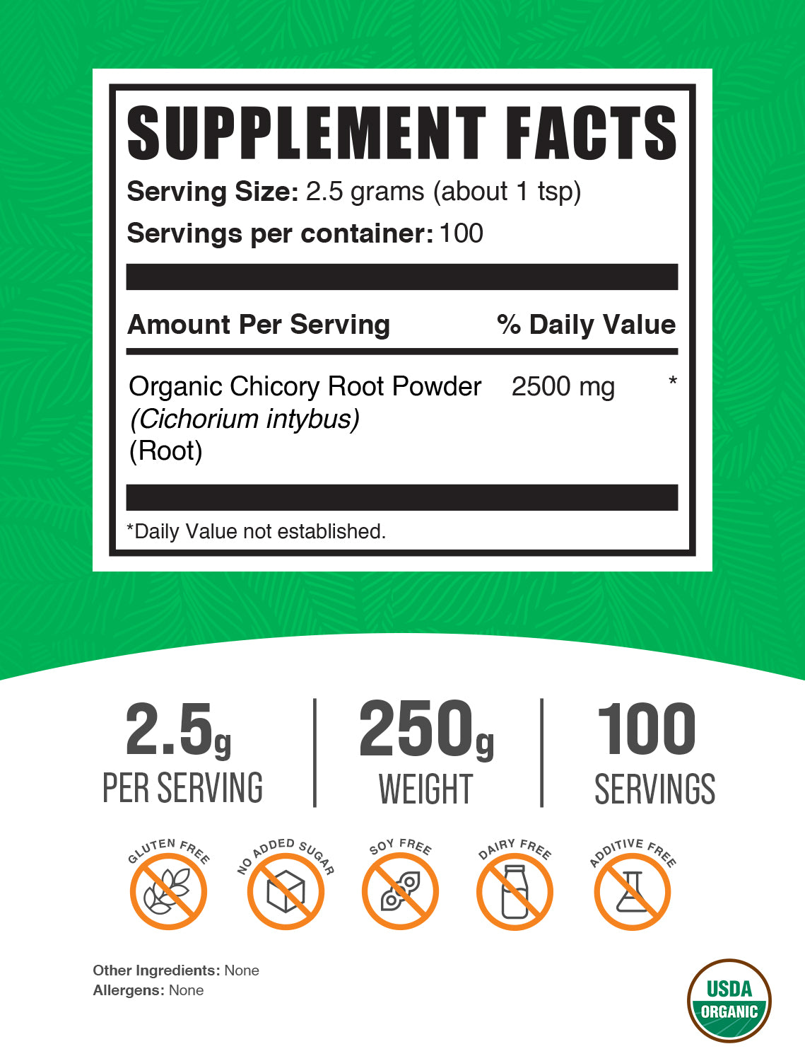 Organic Chicory Root powder label 250g