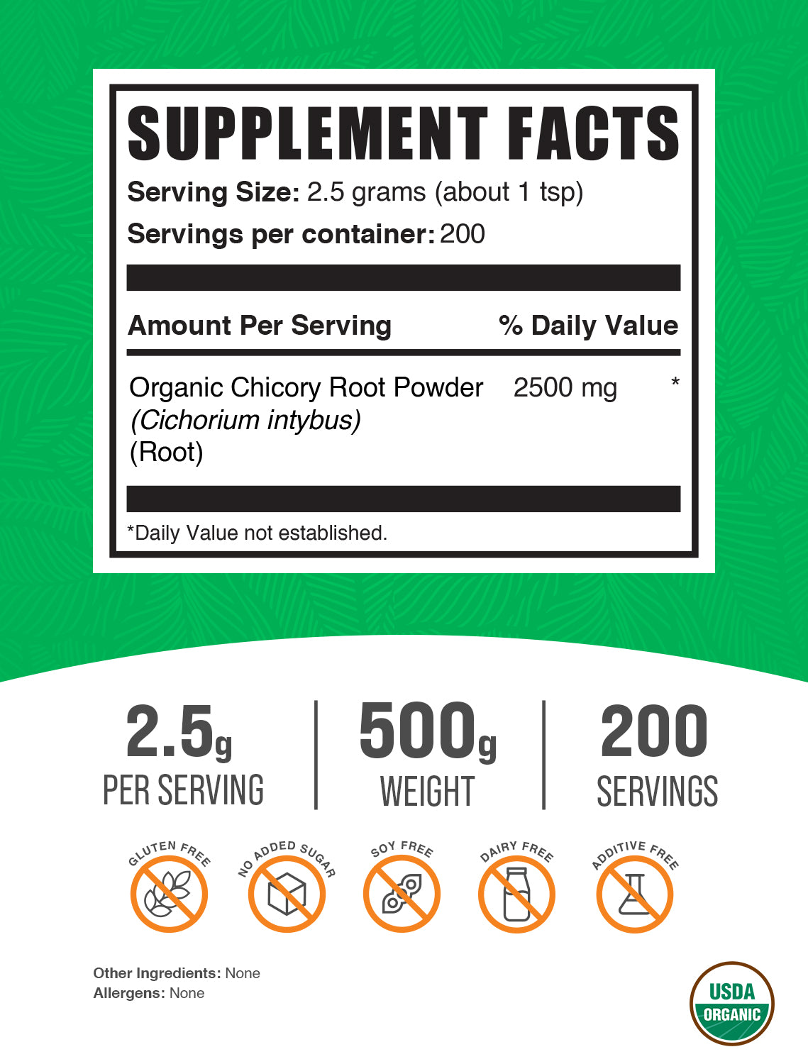 Organic Chicory Root powder label 500g