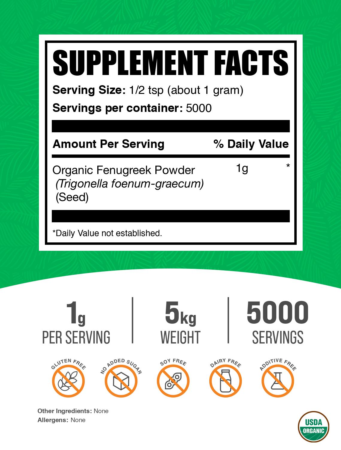 Organic fenugreek powder label 5kg