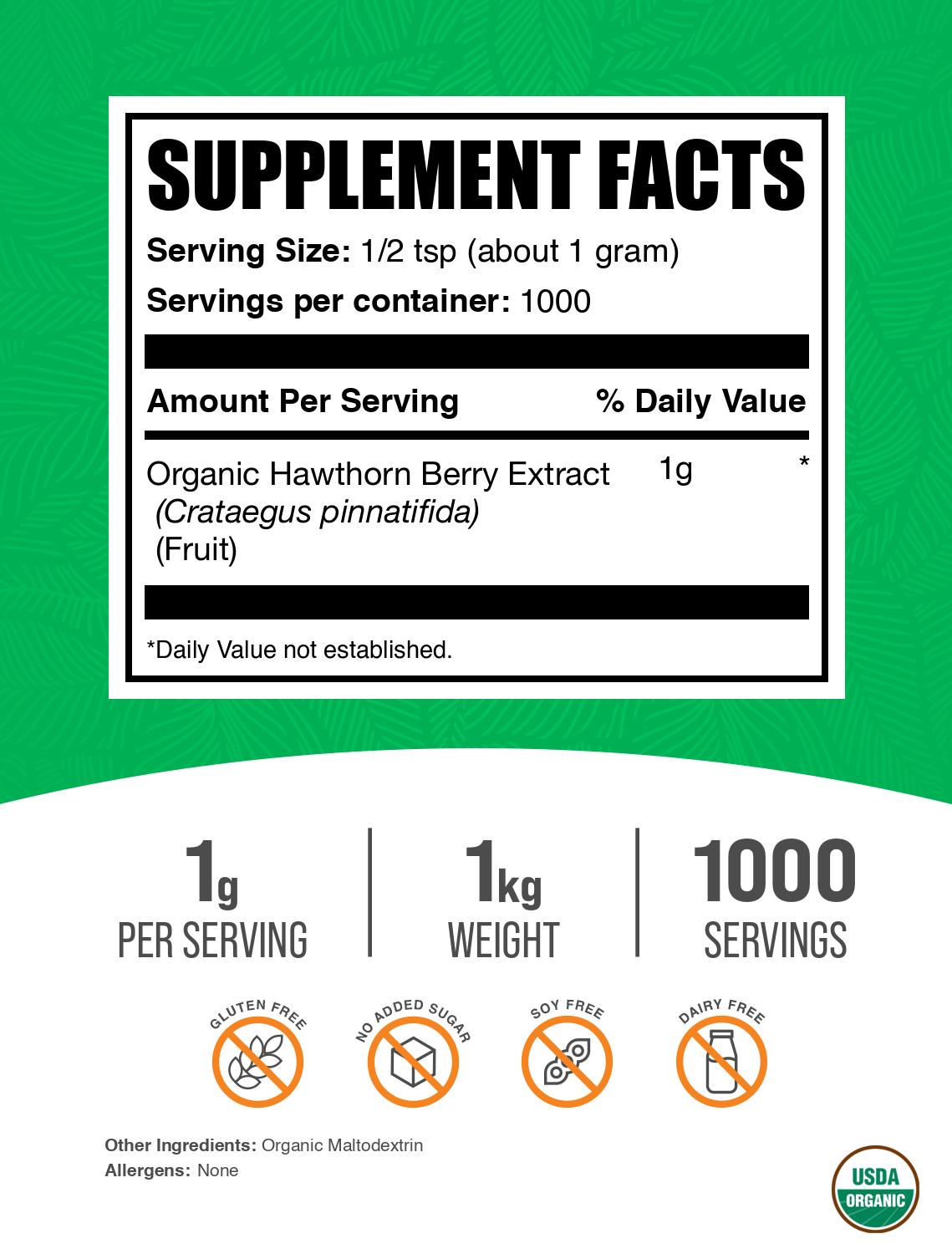 Organic hawthorn berry extract powder label 1kg