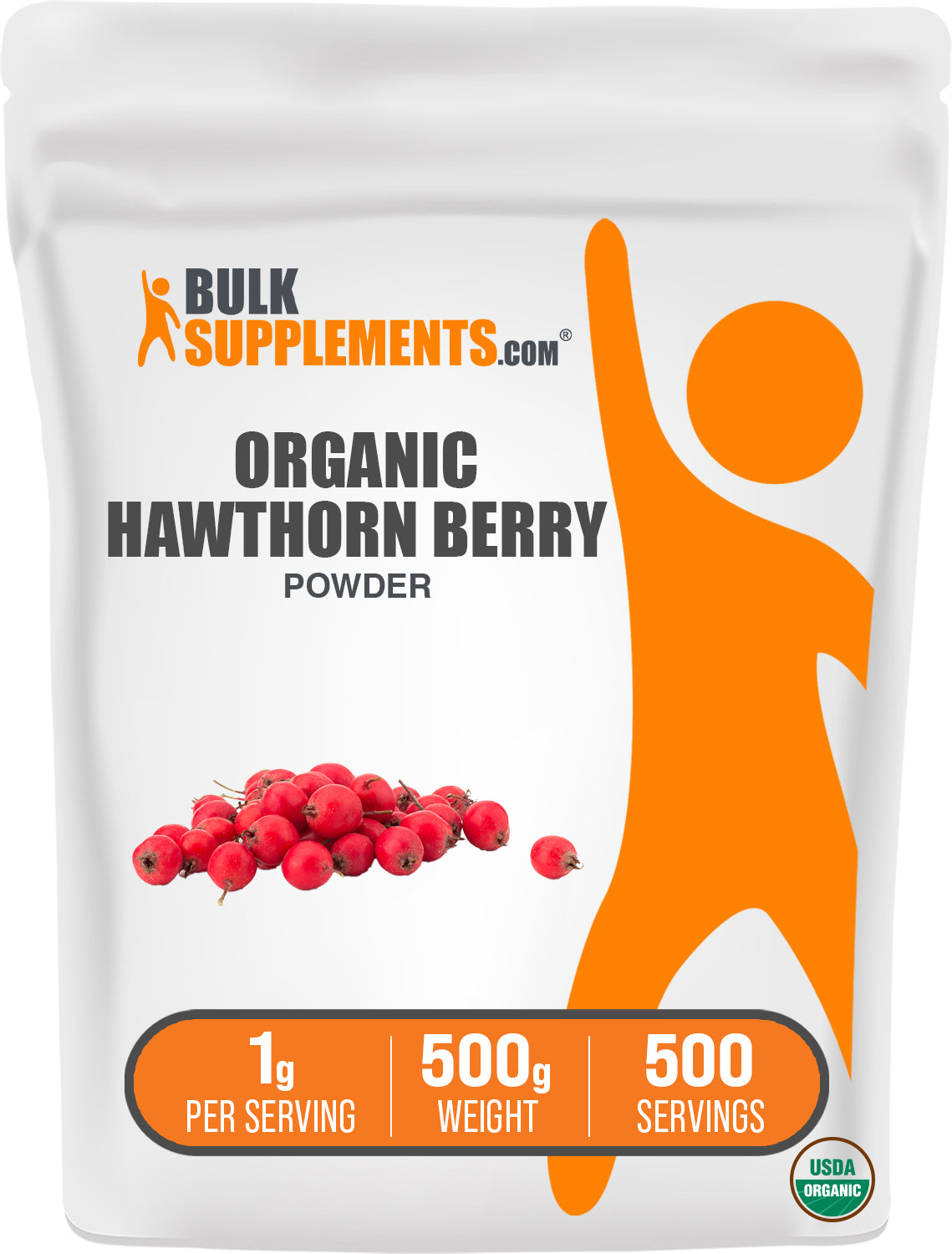 BulkSupplements.com Organic Hawthorn Berry Powder 500g bag image