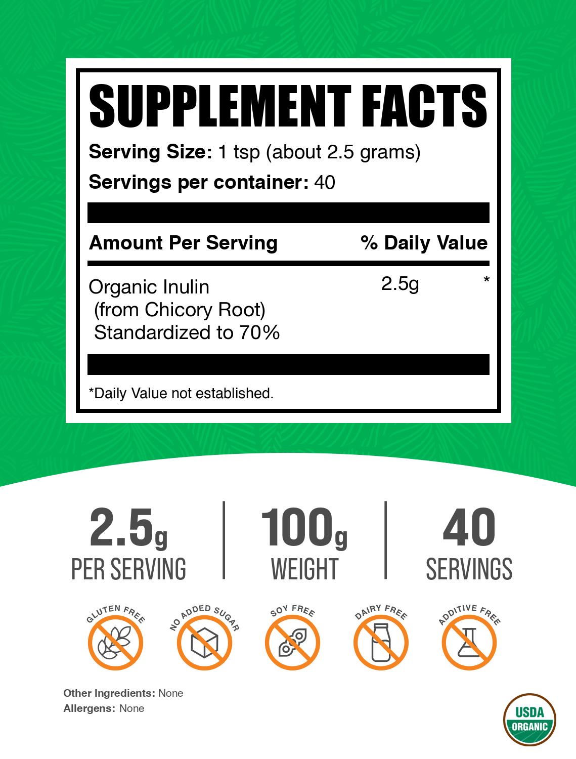 Organic inulin powder label 100g