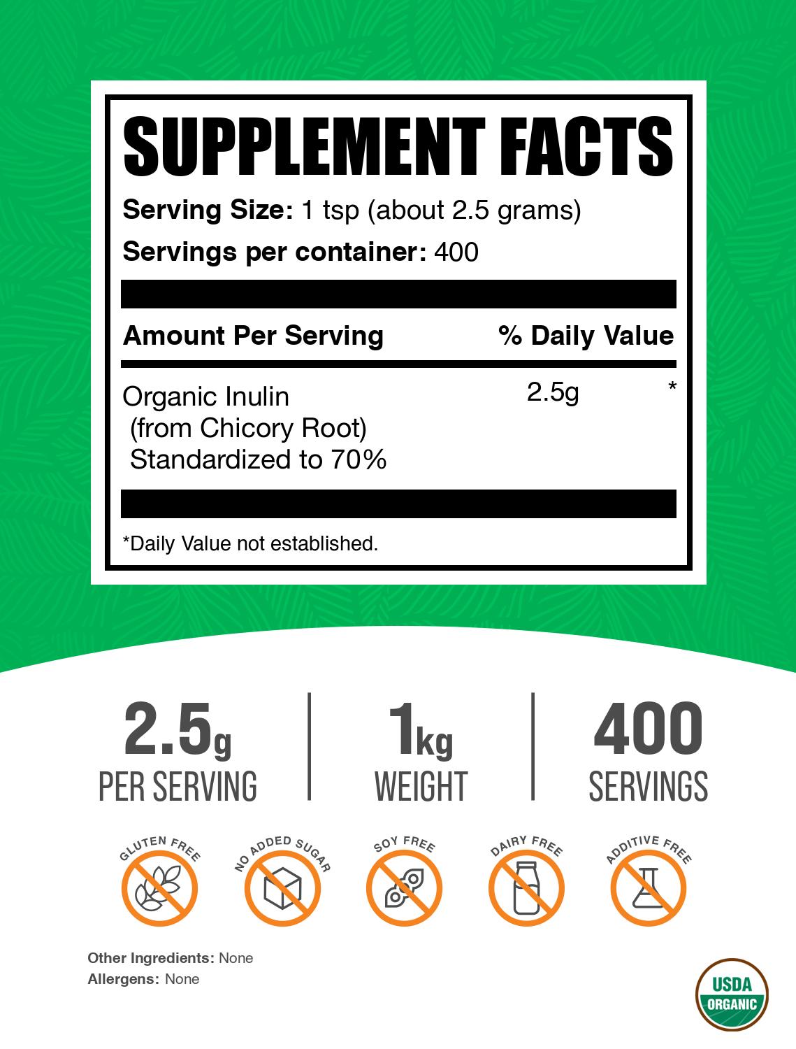 Organic inulin powder label 1kg