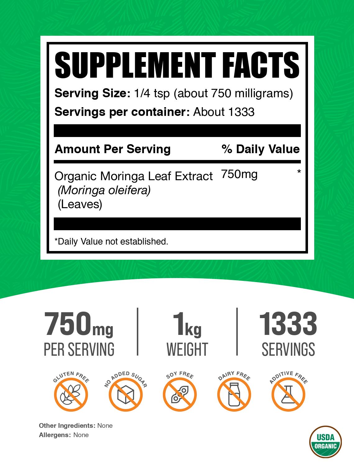 Organic moringa extract powder label 1kg