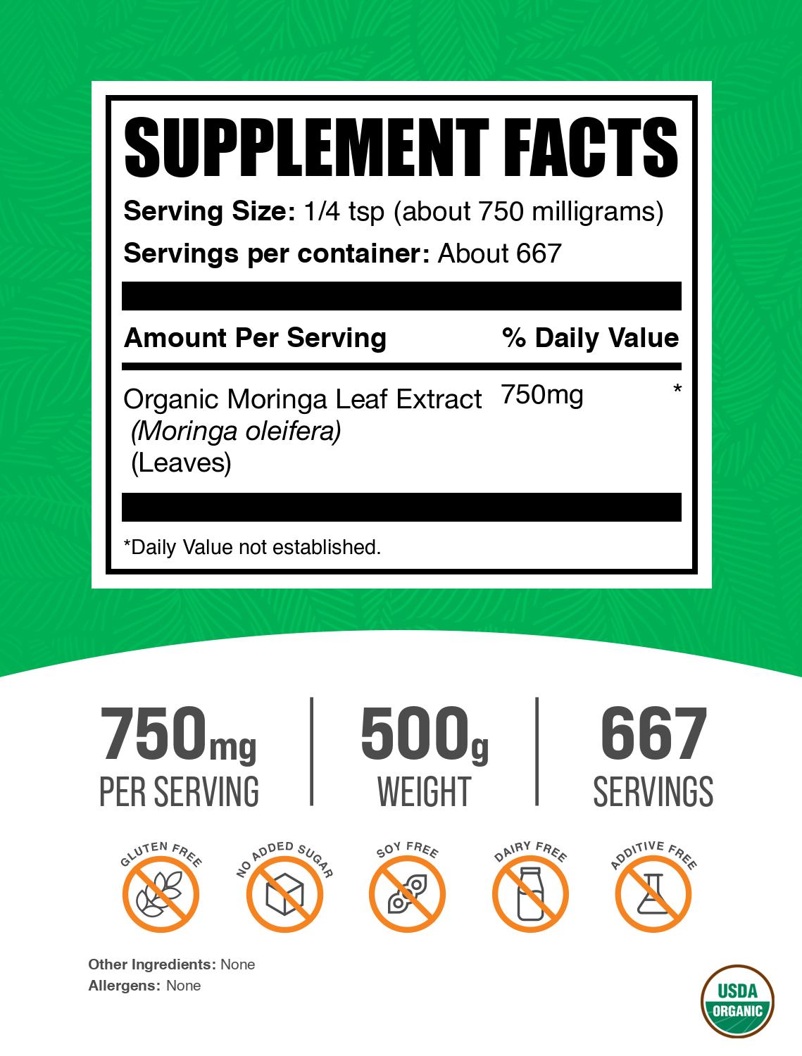 Organic moringa extract powder label 500g