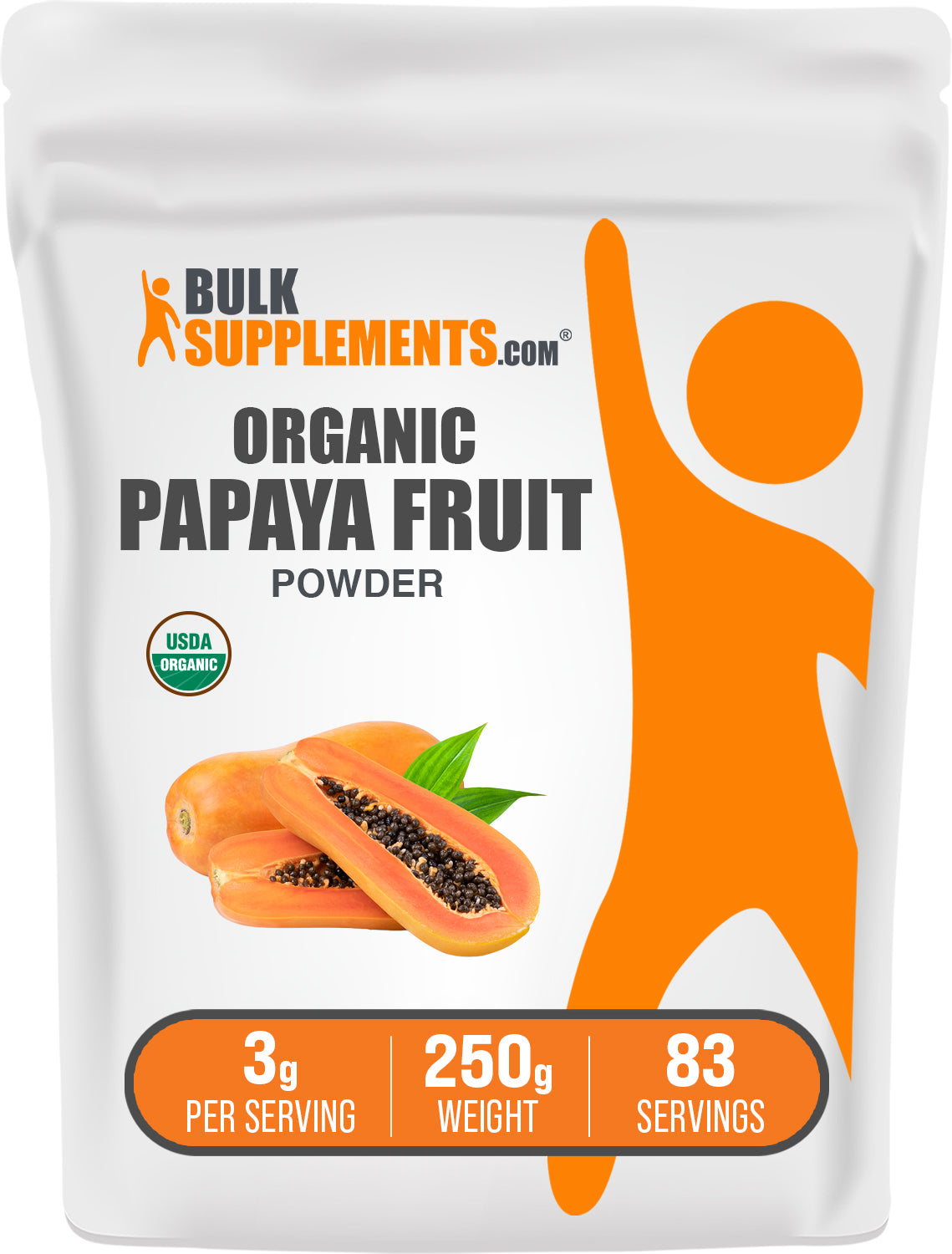 BulkSupplements.com Organic Papaya Fruit Powder 250g bag image