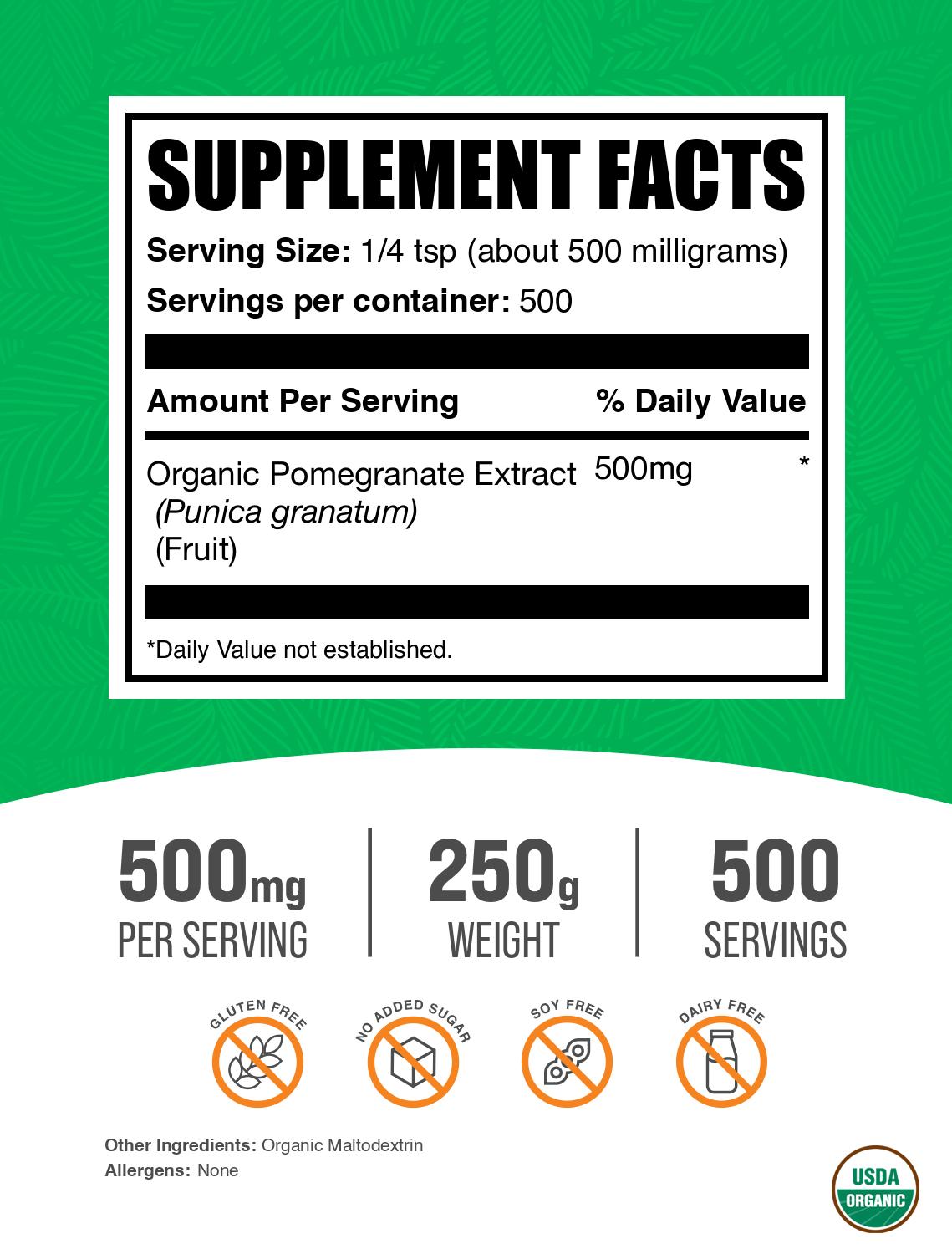 Organic pomegranate extract powder label 250g