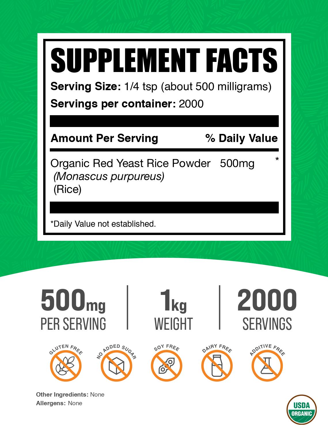 Organic red yeast rice powder label 1kg