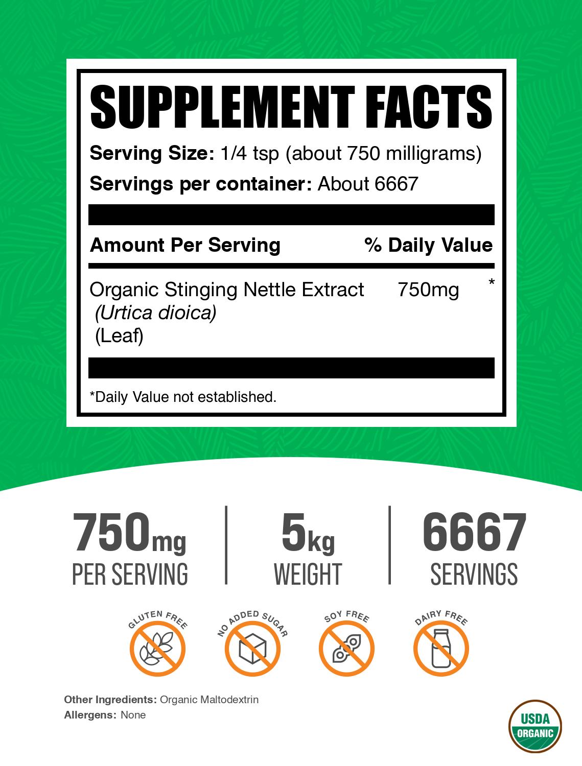 Organic stinging nettle extract powder label 5kg
