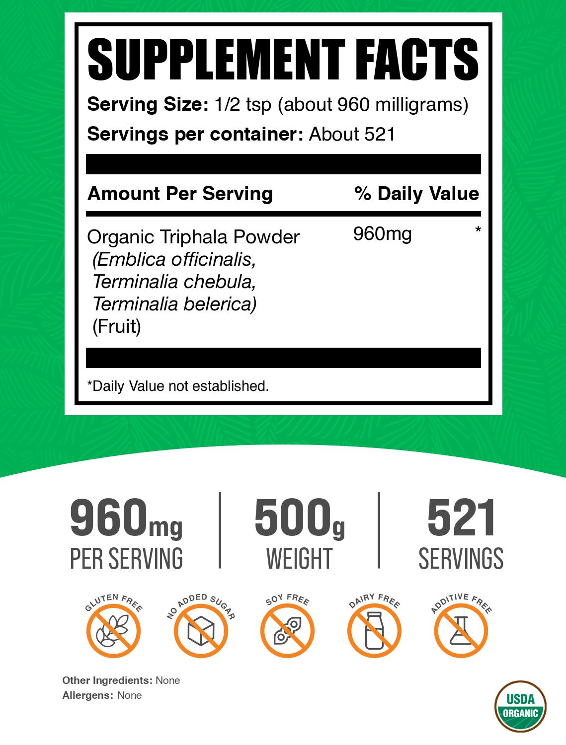 Organic triphala powder label 500g