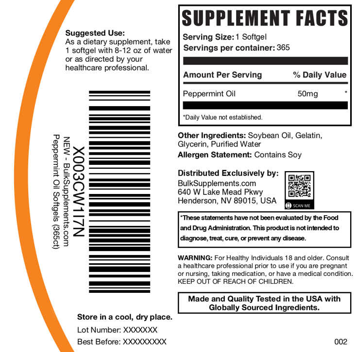 Peppermint Oil Softgels 365ct Label