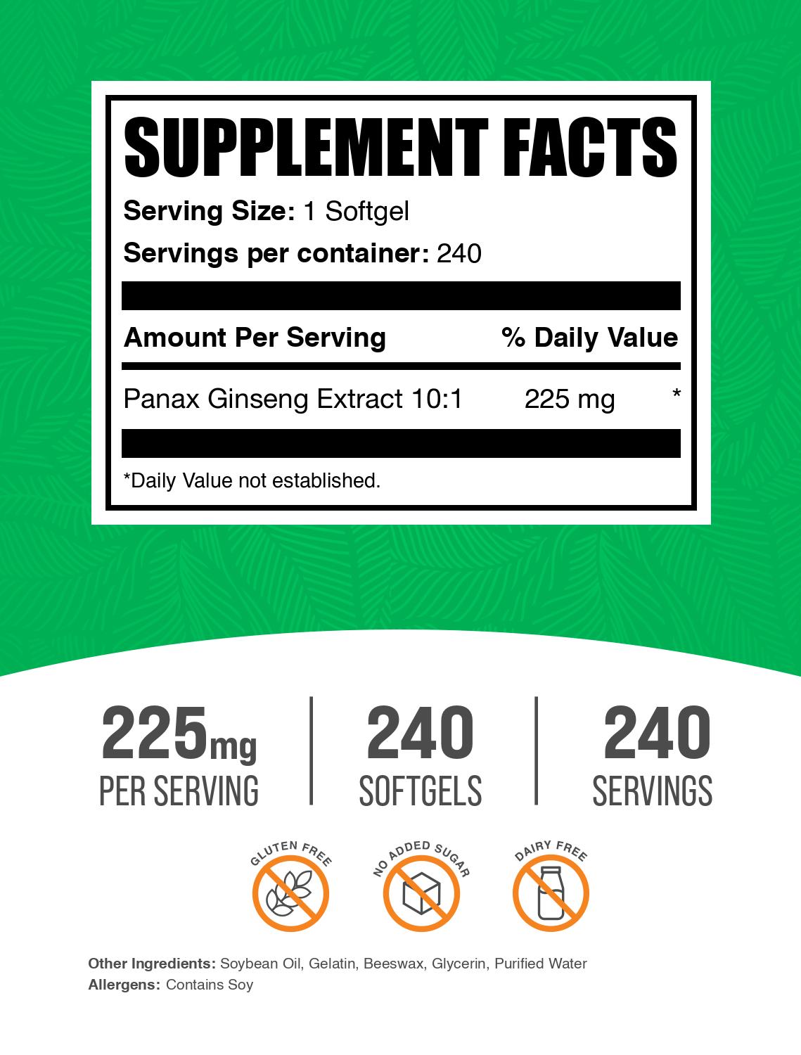 Panix ginseng softgels 240 ct label