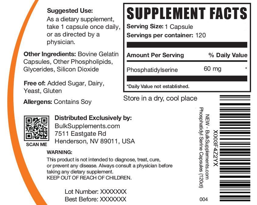 Phosphatidylserine capsules 120 ct label