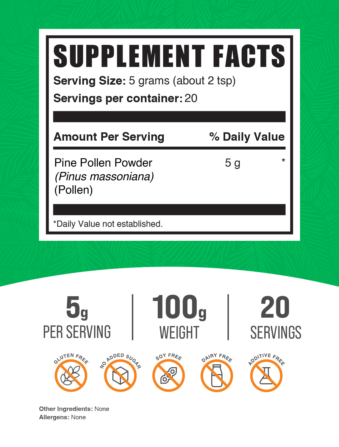 Pine pollen powder label 100g