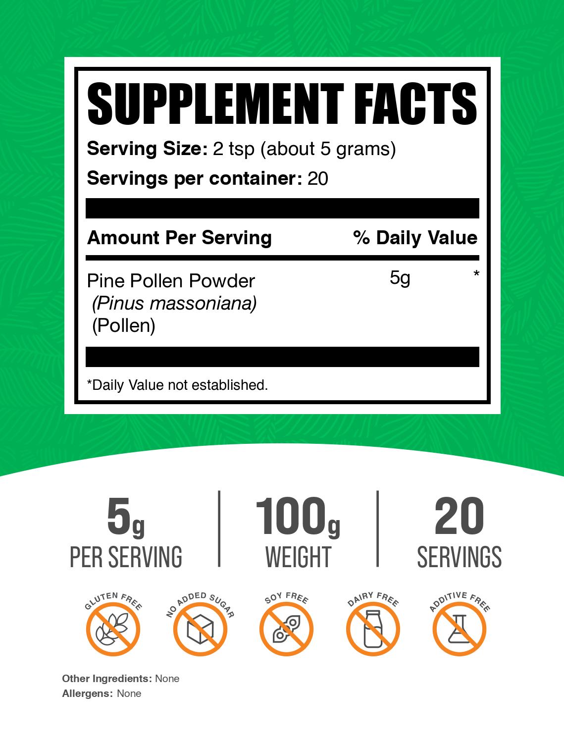 Pine pollen powder label 100g