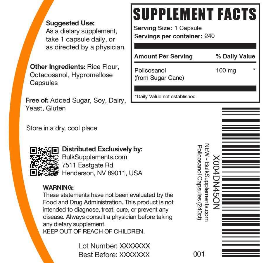 Policosanol capsules 240 ct label