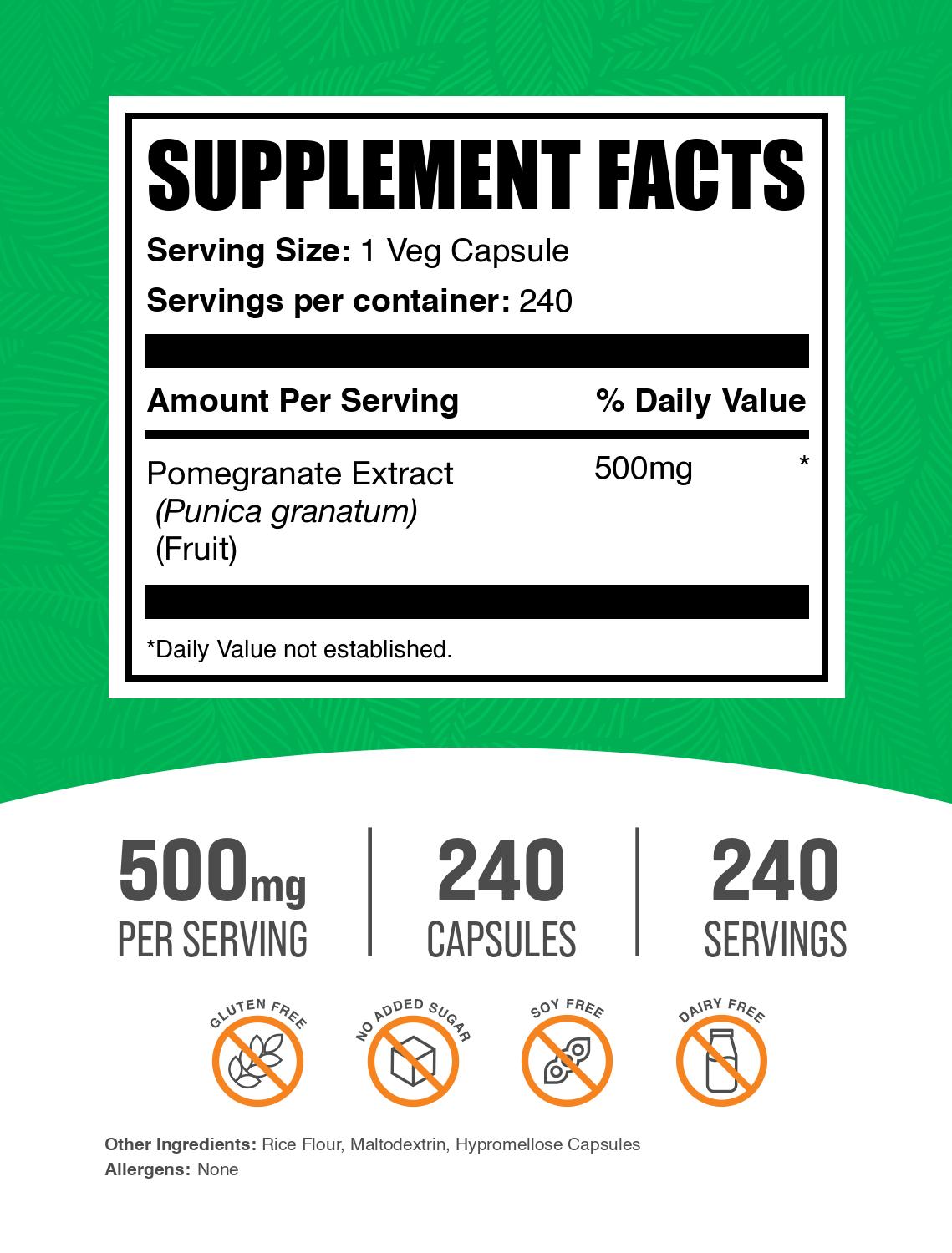 Pomegranate extract 240 capsules label
