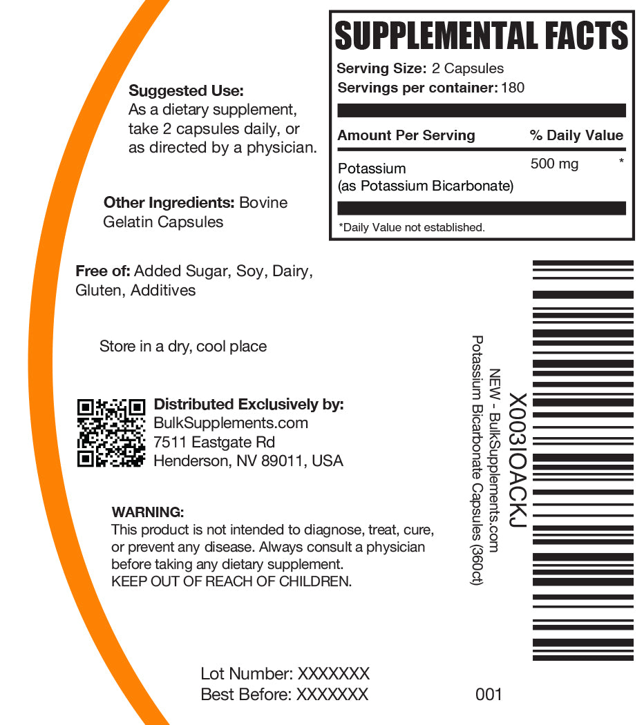 Potassium Bicarbonate Capsules 360 ct label