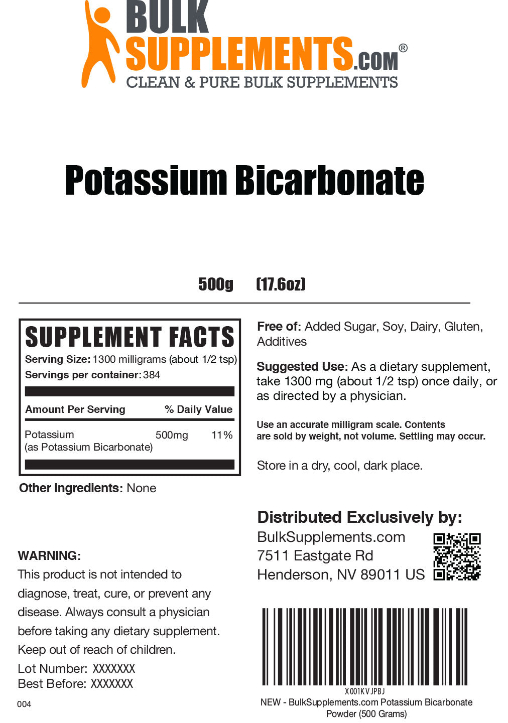 Potassium carbonate powder label 500g