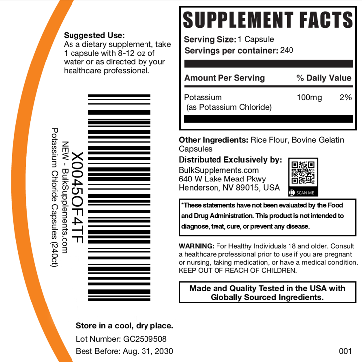 Potassium Chloride Capsules 240ct Plain Label