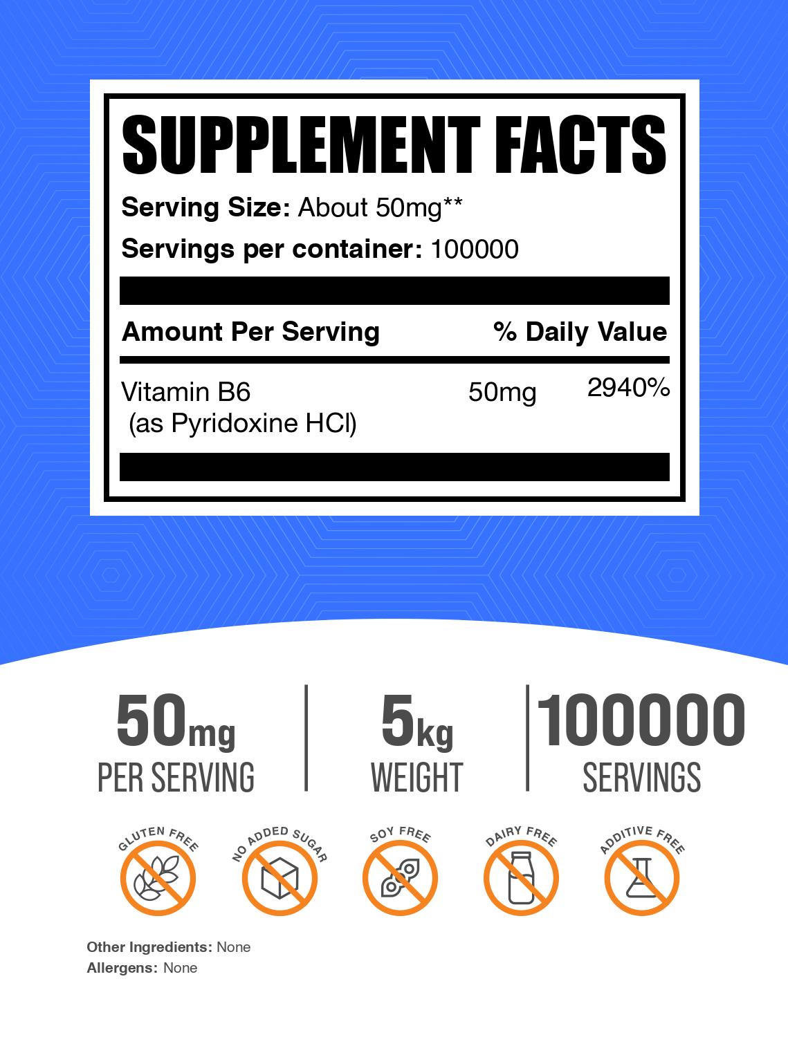 Pyridoxine HCl (Vitamin B6) powder label 5kg