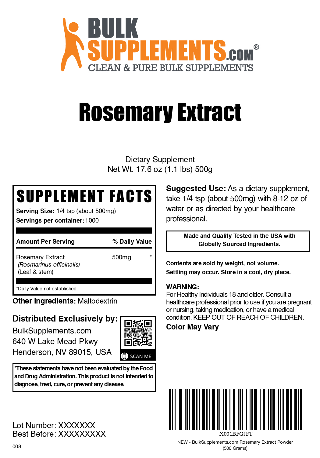 Rosemary extract powder label 500g