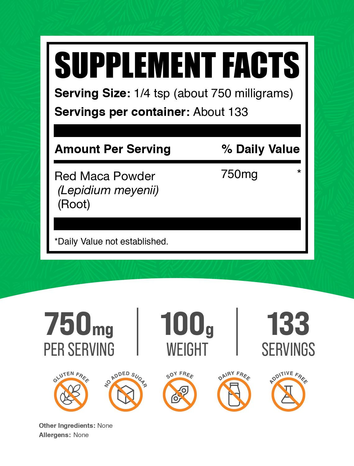 Red Maca Powder Powder 100g Label