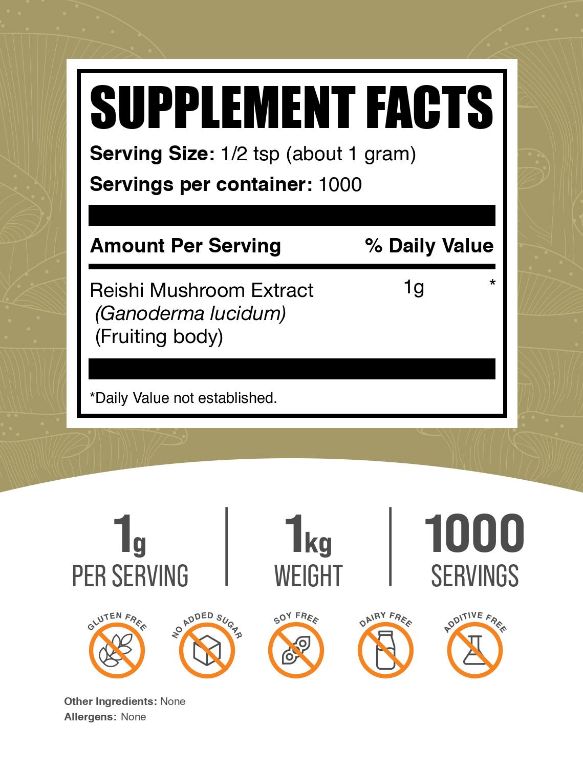 Reishi mushroom extract powder label 1kg